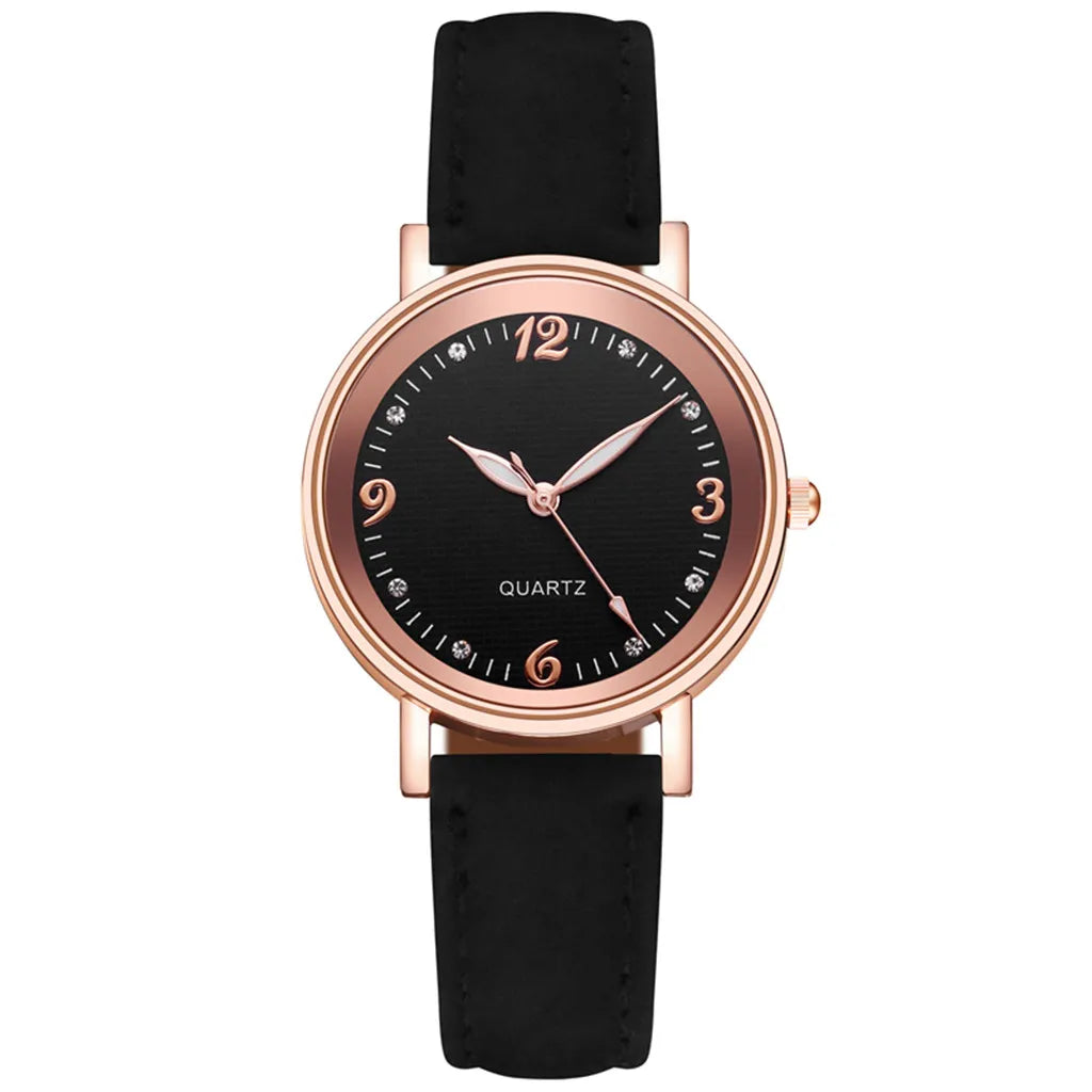 Luxury Bracelet Watch Women's Rose Gold Stainless Alloy Quartz Watches Simple Style Leather Strap Wrist Watch Luminous Watches