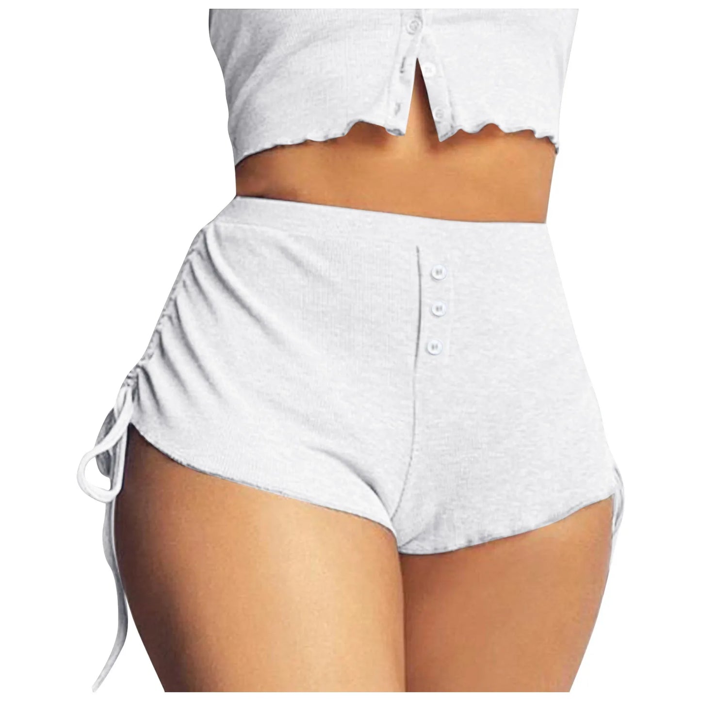 Solid Color High Waisted Workout Drawstring Summer Pants Stretchy Athletic Hot Shorts Soft Women Fitness Sexy Lace Biker Shorts