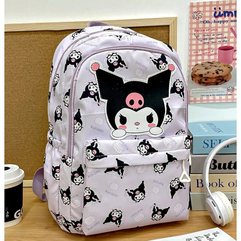 Sanrio School Bag Cute Kuromi Melody Cinnamoroll Large Capacity Backpack Boys Girls Cartoon Hello Kitty Kawaii Canvas Schoolbag