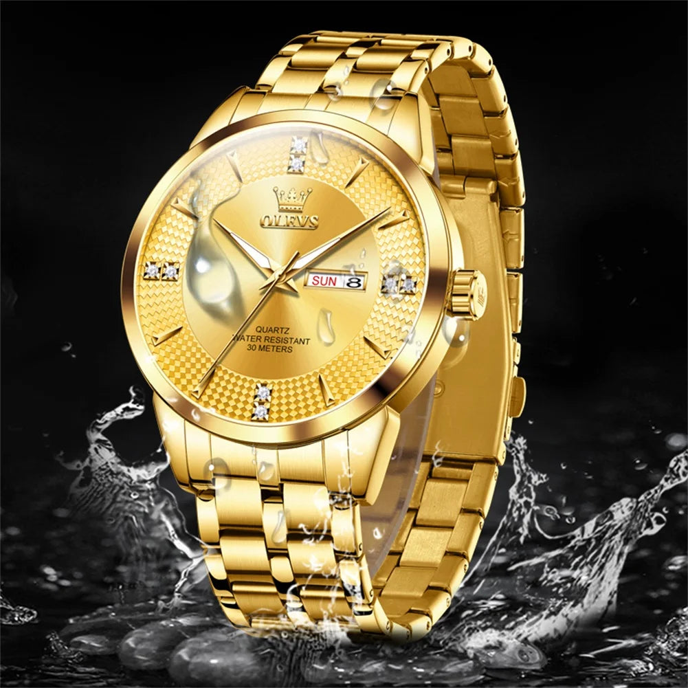 OLEVS 9917 Men Watches Original Classics Fashion Quartz WristwatchDiamond Scale Reloj  Waterproof Luminous Date Display Watch