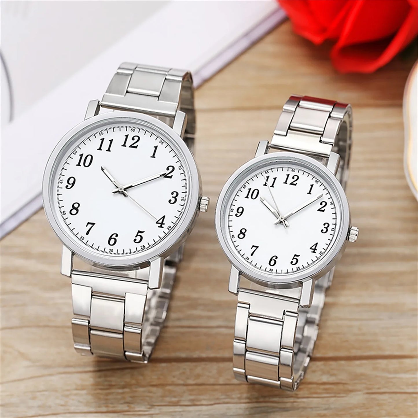 Couple White Dial Quartz Watch Stainless Steel Strap Luxury Chronograph Minimalist Business Watch Women Gift Reloj Para Mujer