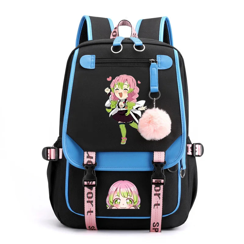 Cute Kanroji Mitsuri Backpack New Teenage Outdoor Street Anime Backpack High Quality USB Backpack Kanroji Mitsuri Backpack