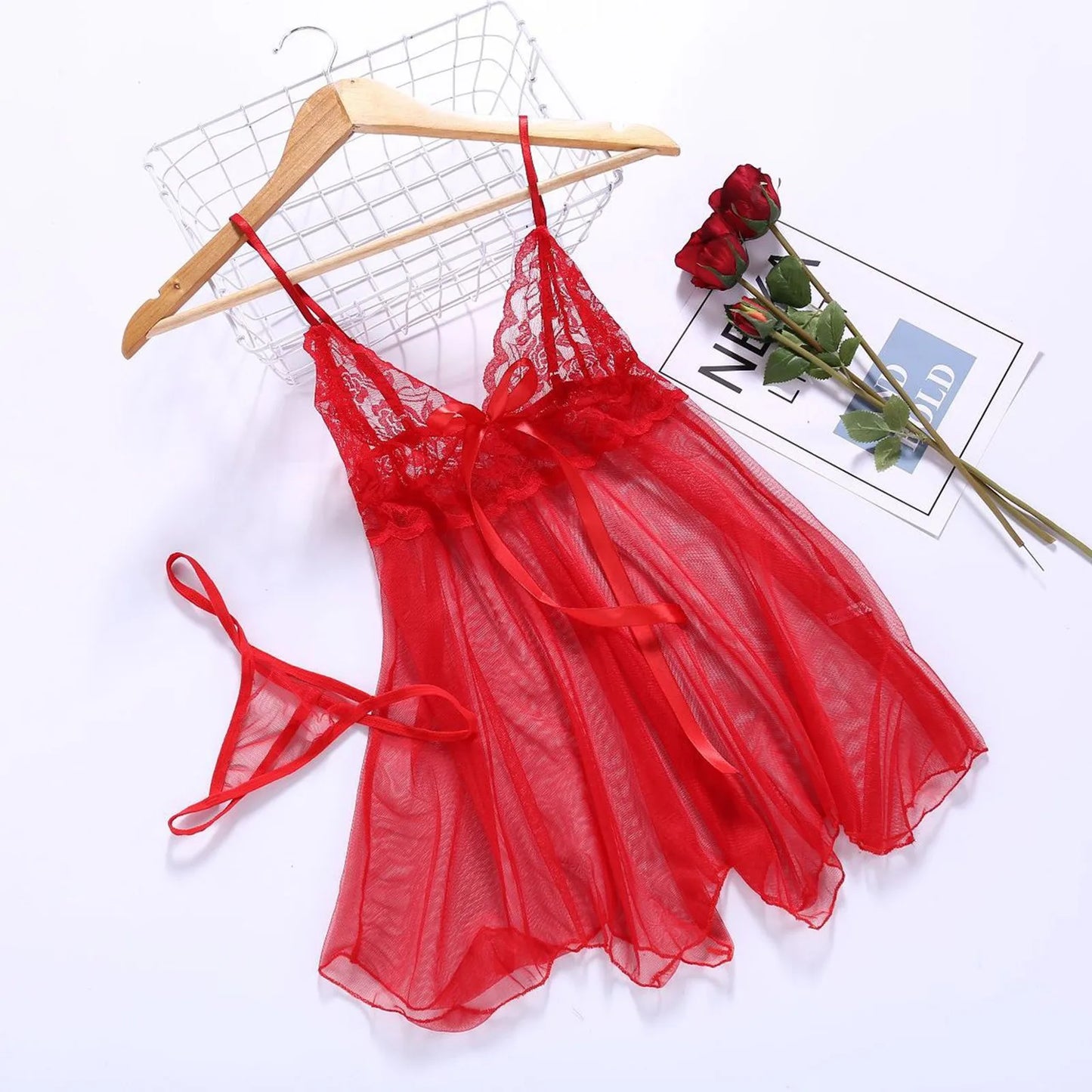 Front Split Halter Nightgown Women'S Underwear Lace Lace Sexy Female See Through Erotic Babydoll Bodysuit Open Bra Lingerie