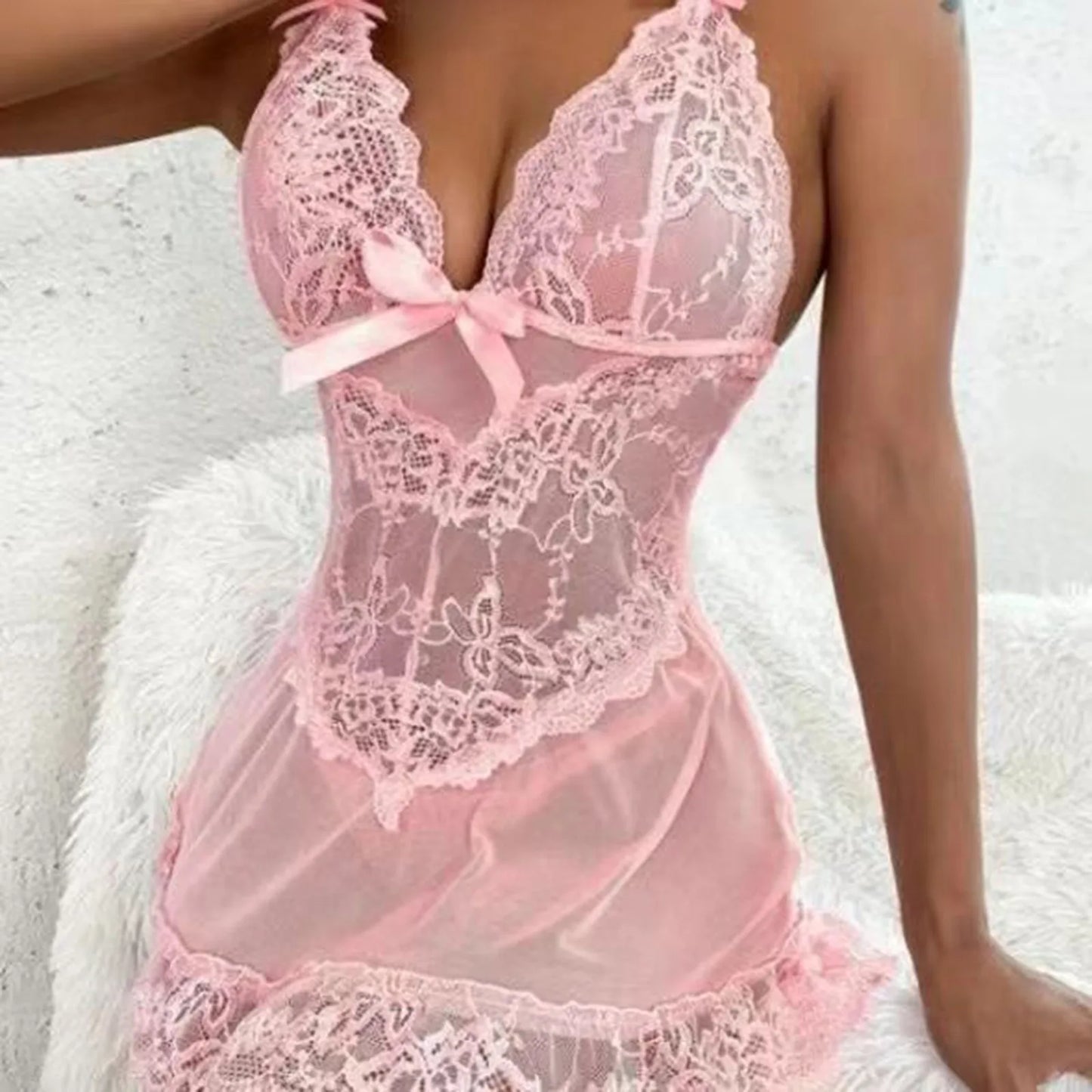 Hot Nightie For Ladies See Through Sleepwear Sexy Lingerine Outfit Sexy Lace Night Dress Lingerie With Thong Lingeries For Woman