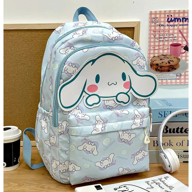 Sanrio School Bag Cute Kuromi Melody Cinnamoroll Large Capacity Backpack Boys Girls Cartoon Hello Kitty Kawaii Canvas Schoolbag