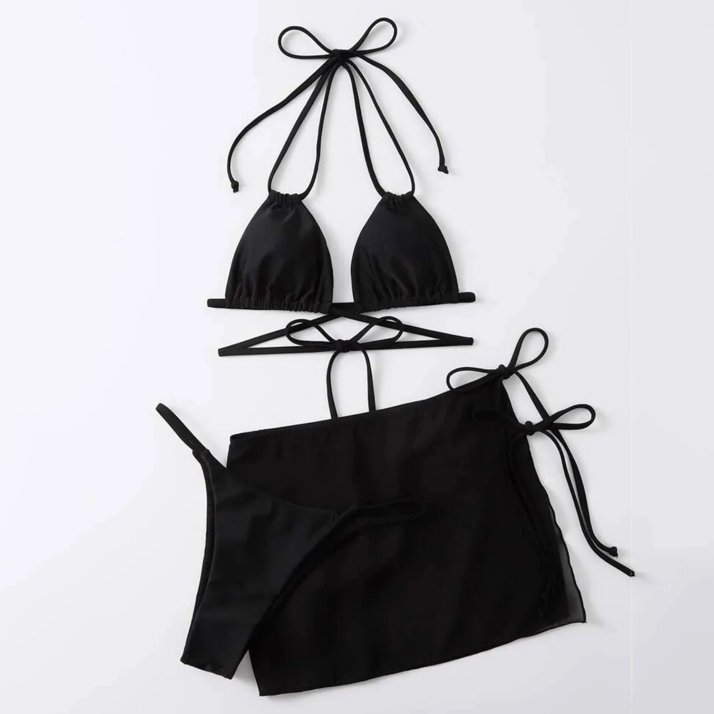 Womens Summer Swim Suit Solid Color Drawstring Strap Three Pieces Beachwear Sexy Bikinis Sets Quick Drying Women Swimsuit