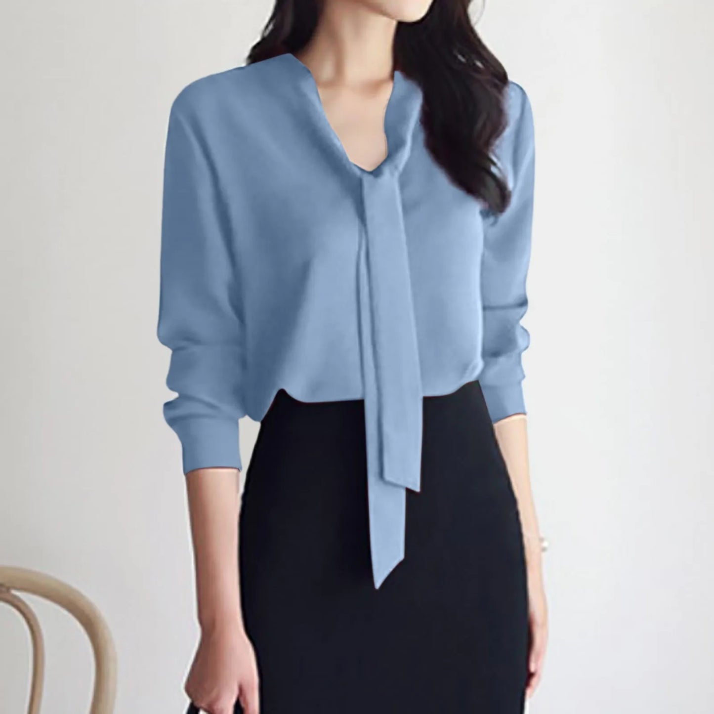 Female Elegant Shirt Women's Solid Color Long Sleeve Business Bow Ribbon Blouse Women Slimming Senior Sense Tunic Tops for Work