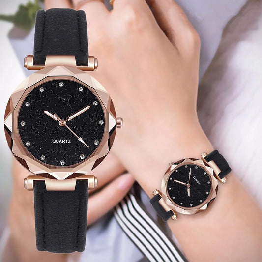 Women'S Wristwatch Stars Little Point Frosted Belt Watch Dotted With Roman Scale Watch Trend Female Watch Leather Strap Reloj