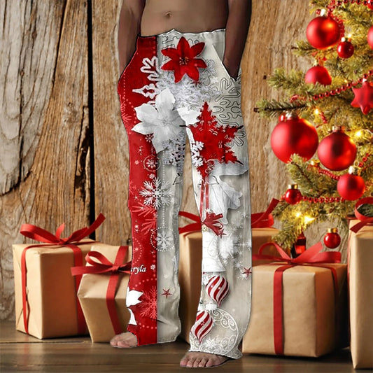 2024 Mens Christmas Long Pants Casual Festive Special Tie Dye Layered Snowflake Santa Printed Bottom Holiday Hot Pantalones