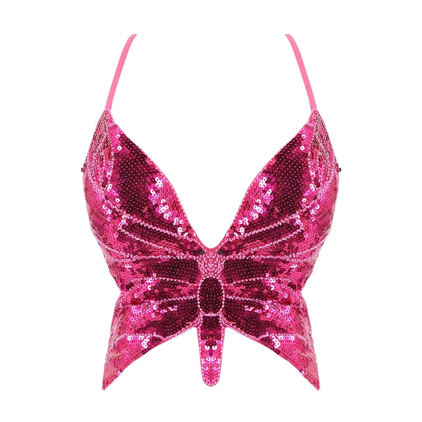 Sexy Glitter Sequins Butterfly Night Club Bra Vest Women's Fashion Sparkly Sleeveless Bandage Tank  Top Female Crop Dance Vest