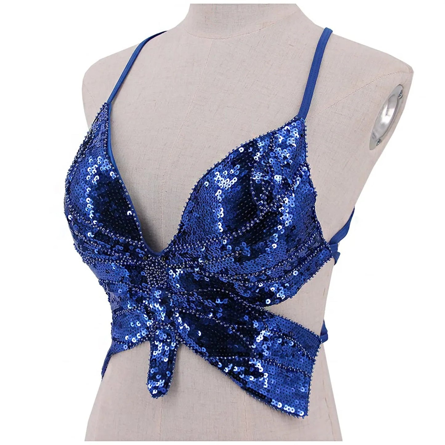 Sexy Glitter Sequins Butterfly Night Club Bra Vest Women's Fashion Sparkly Sleeveless Bandage Tank  Top Female Crop Dance Vest