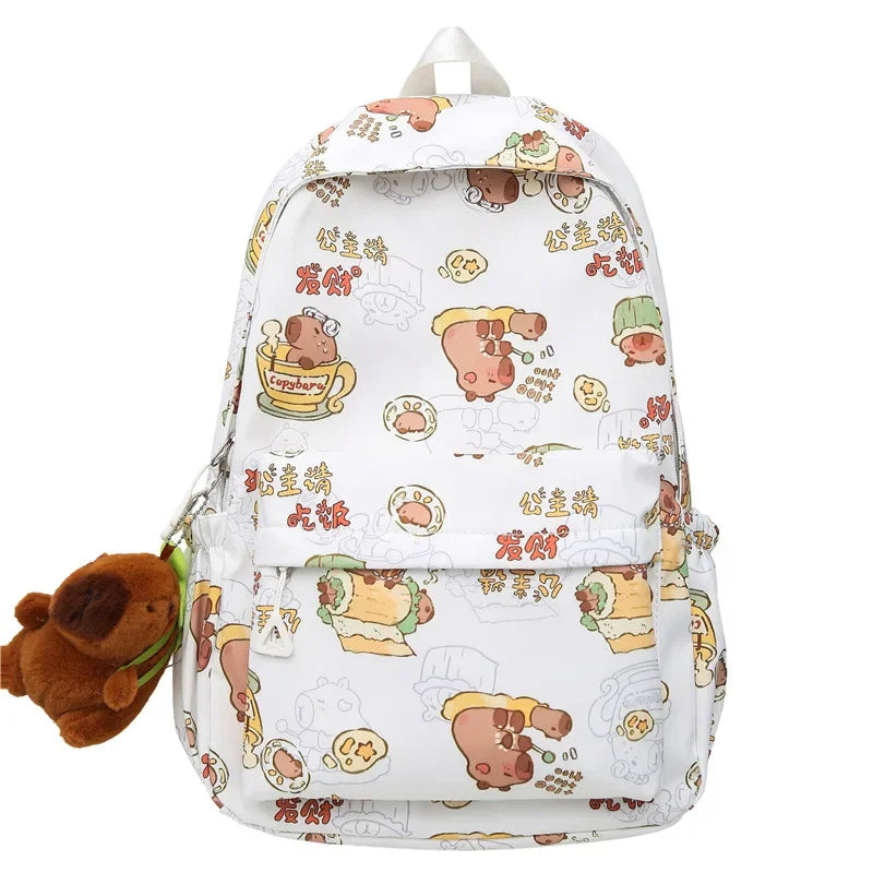 Cute Girl Backpack Lightweight Middle School Bag Large Capacity Capybara Student Backpack Nylon Handbag Student Laptop Bag