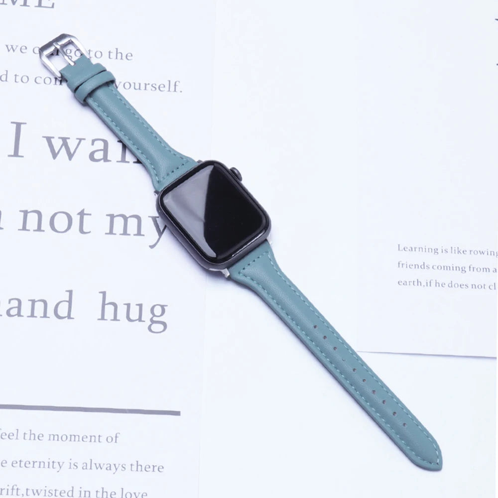 Slim Leather Loop for Apple Watch band 44mm 45mm 41mm 40mm 38mm Strap Women bracelet iWatch series 7 8 9 6 5 4 3 SE Ultra 2 49mm