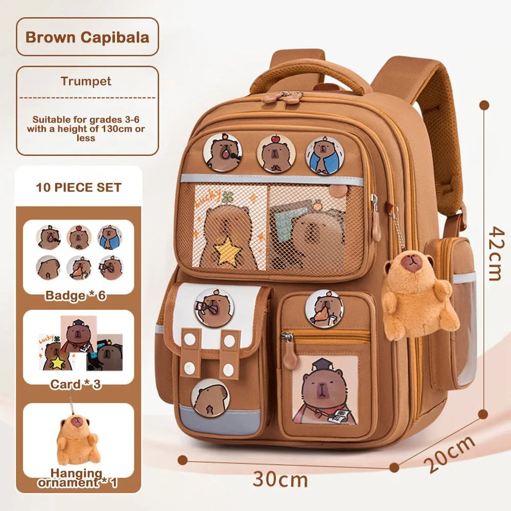 Waterproof Capybara Backpack Large Capacity Alleviate Burden School Bag Protecting Spine Widen Straps Backpack for Students