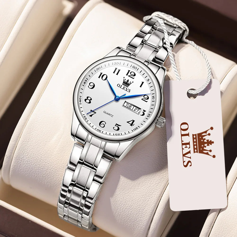 OLEVS Quartz Women Watch Gold Silver Luxury Waterproof Stainless steel Classic Date Digital Watch Original Ladies Watch Jewelry