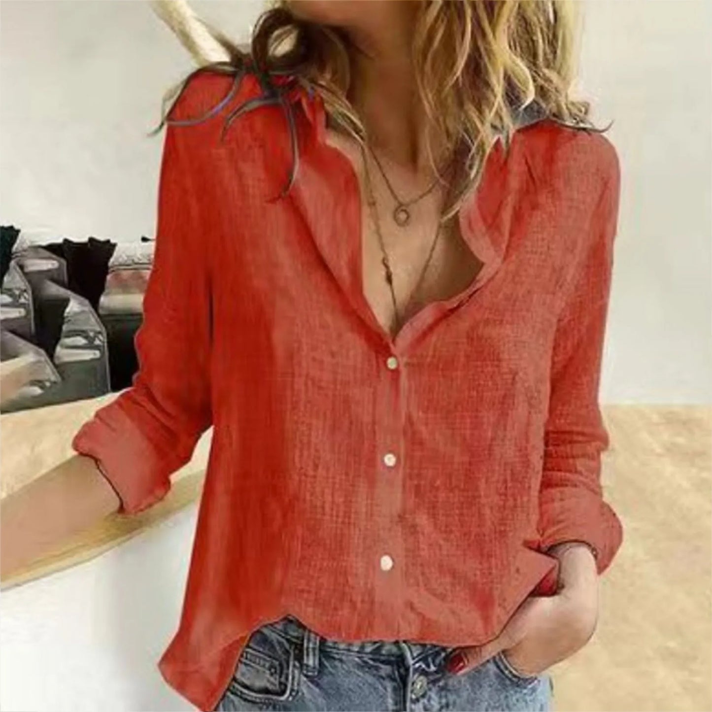 2025 Vintage Cotton Linen Shirt For Women Casual Solid Button Lapel Shirts & Blouses Long Sleeve Loose Tops Tunic Blusas Camisas