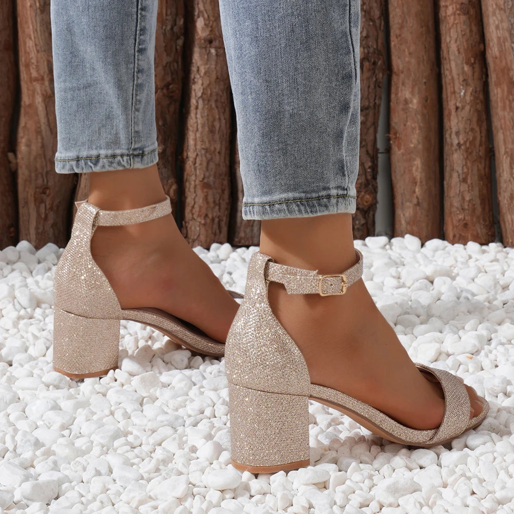 High Heeled Sandals Comfortable Ankle Strap Sandals Low Block Dress Pumps Elegant Open Toe Sandals for Outdoor Travel