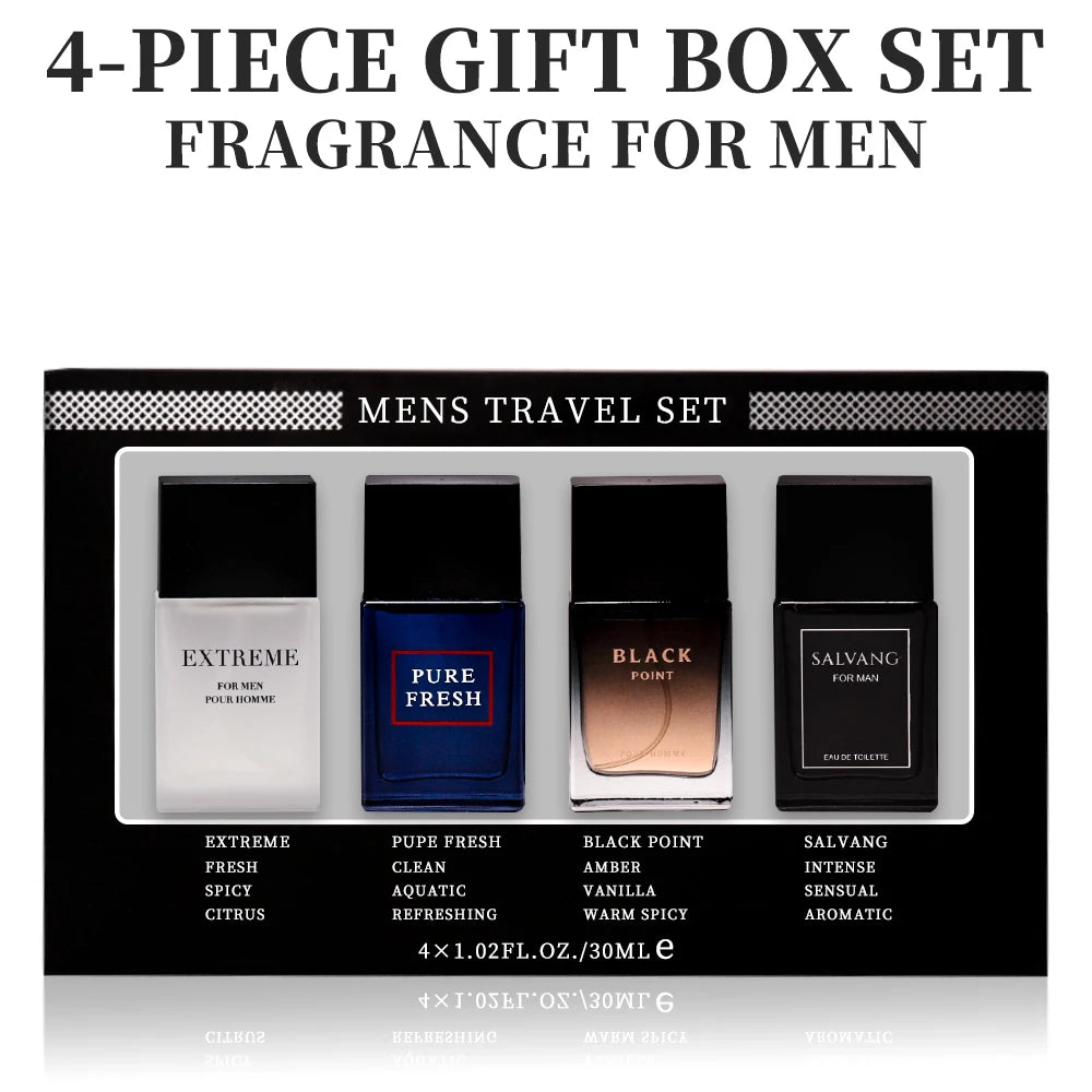 Men's Eau De Toilette Spray Gift Box 4-Piece Set 1.02 Fl Oz/bottle EDT Gifts for Men Long Lasting Fragranc Men's Travel Coffret