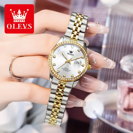 OLEVS Top Brand Women's Watches Elegant Simple Original Quartz Watch for Man Diamond Dial Waterproof Luminous Date Wristwatch