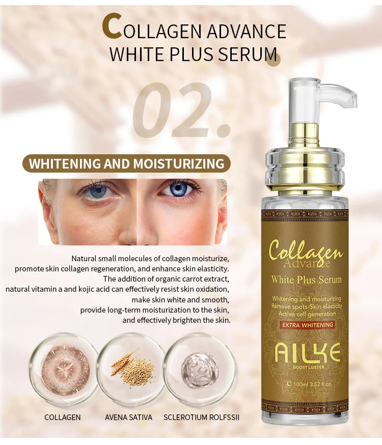 AILKE Hydrating & Brightening Serum for Dark Spots, Fine Lines and Wrinkles, With Collagen, Glutathione,Skin Rejuvenation Serum