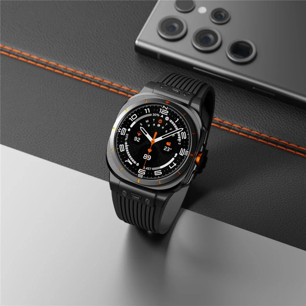 Luxury Silicone Band for Samsung Galaxy Watch Ultra 47mm Metal Watch Buckle for Galaxy Ultra 47MM No Gaps Curved End Bracelet