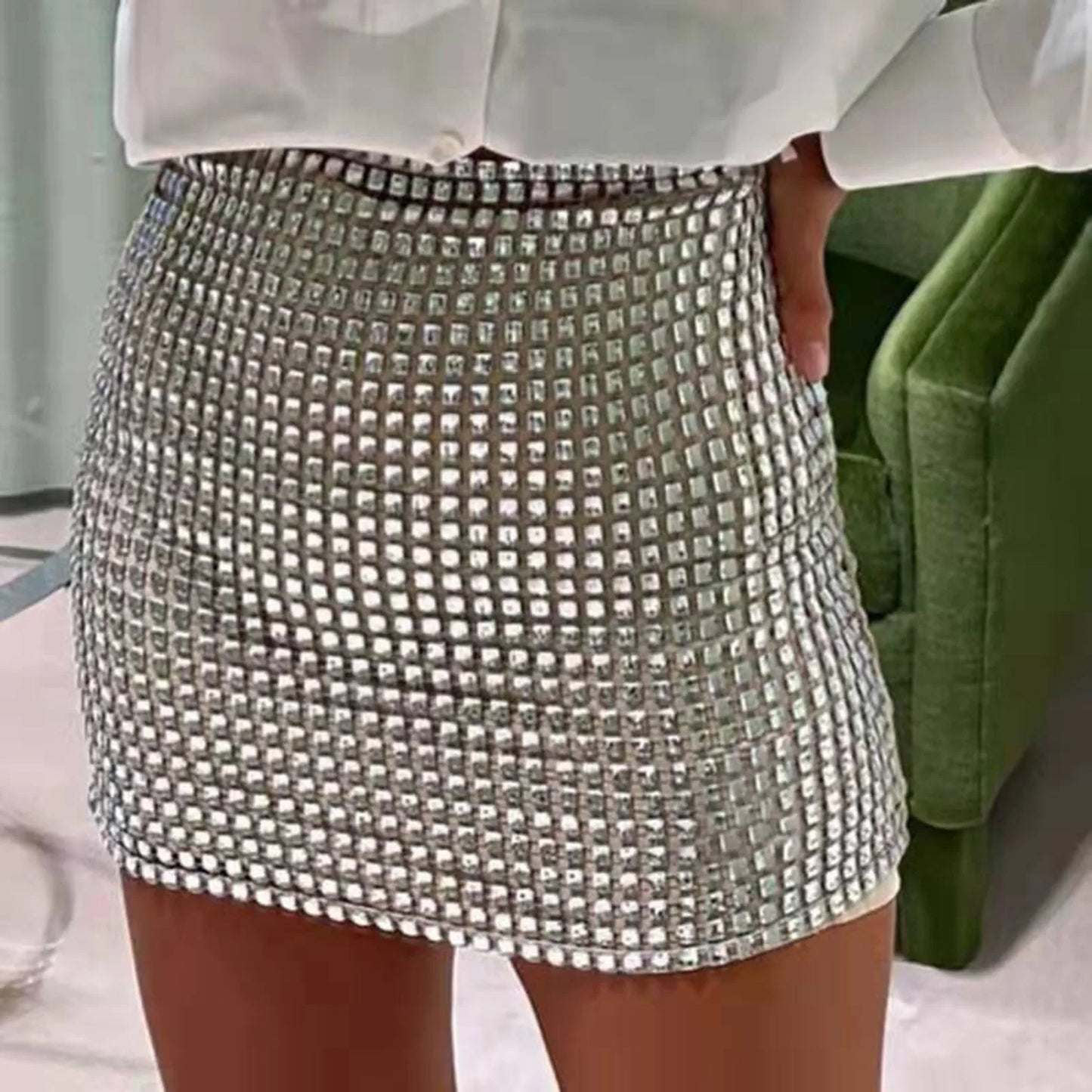 Sexy Sequined Sparkling Pencil Skirt For Women Lattice Design Nightclub Hip Wrapped Skirt Ladies Spring Autumn Mini Skirt