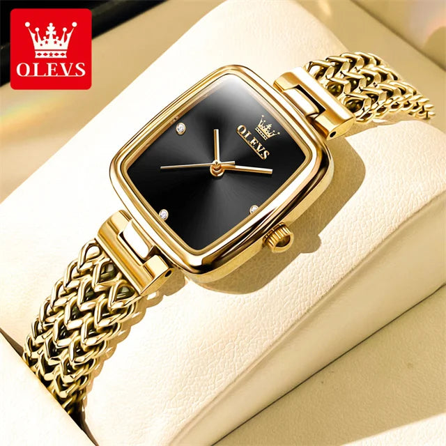 OLEVS Original New In Fashion Quartz Watch for Women Square Dial Solid Texture Watchstrap Luxury Top Brand Ladies Wristwatches