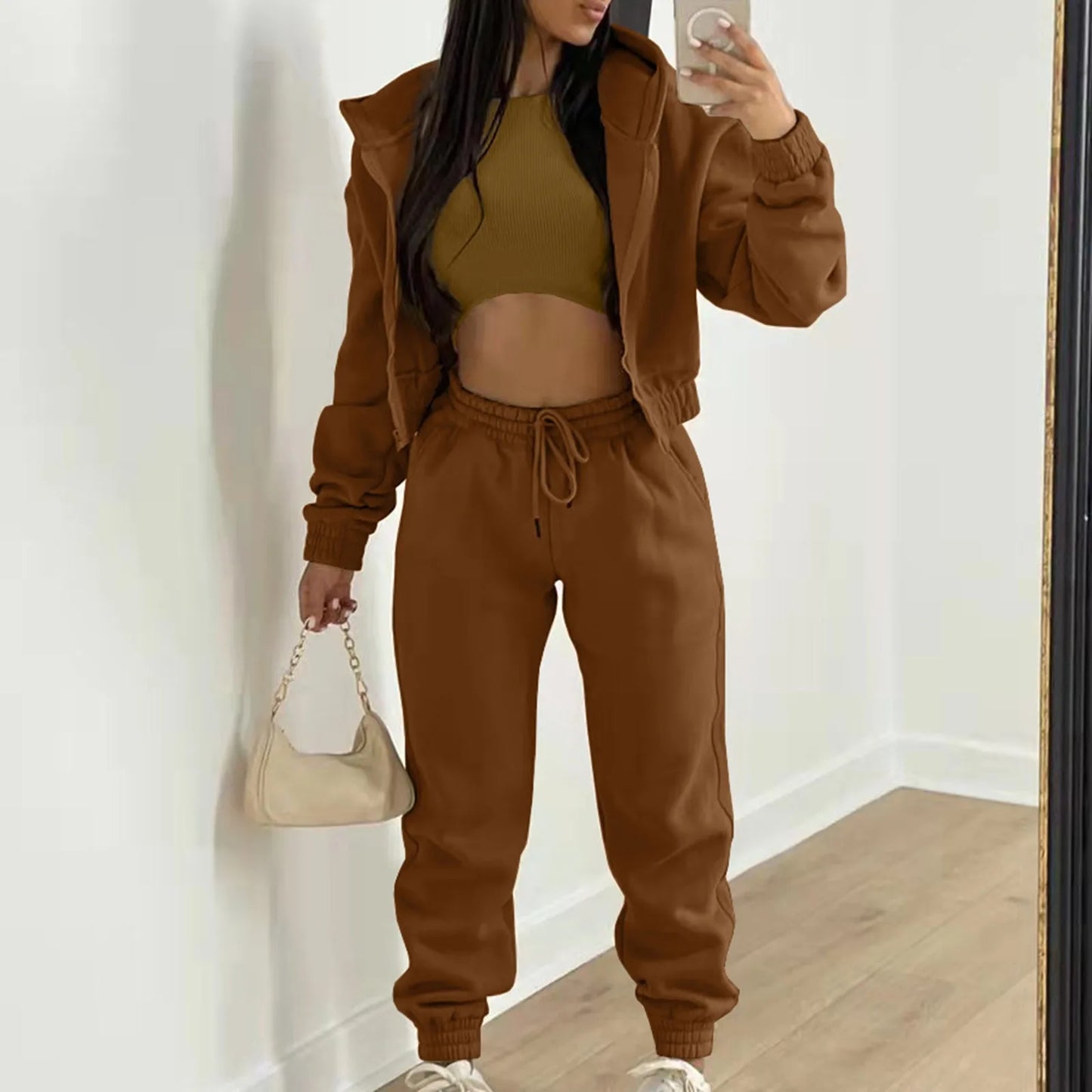 Women's Casual Tracksuit Autumn Winter Top Vest Pant Set Solid Color Zipper Plus Size Sexy Casual Loose Outfits For Women Outfit