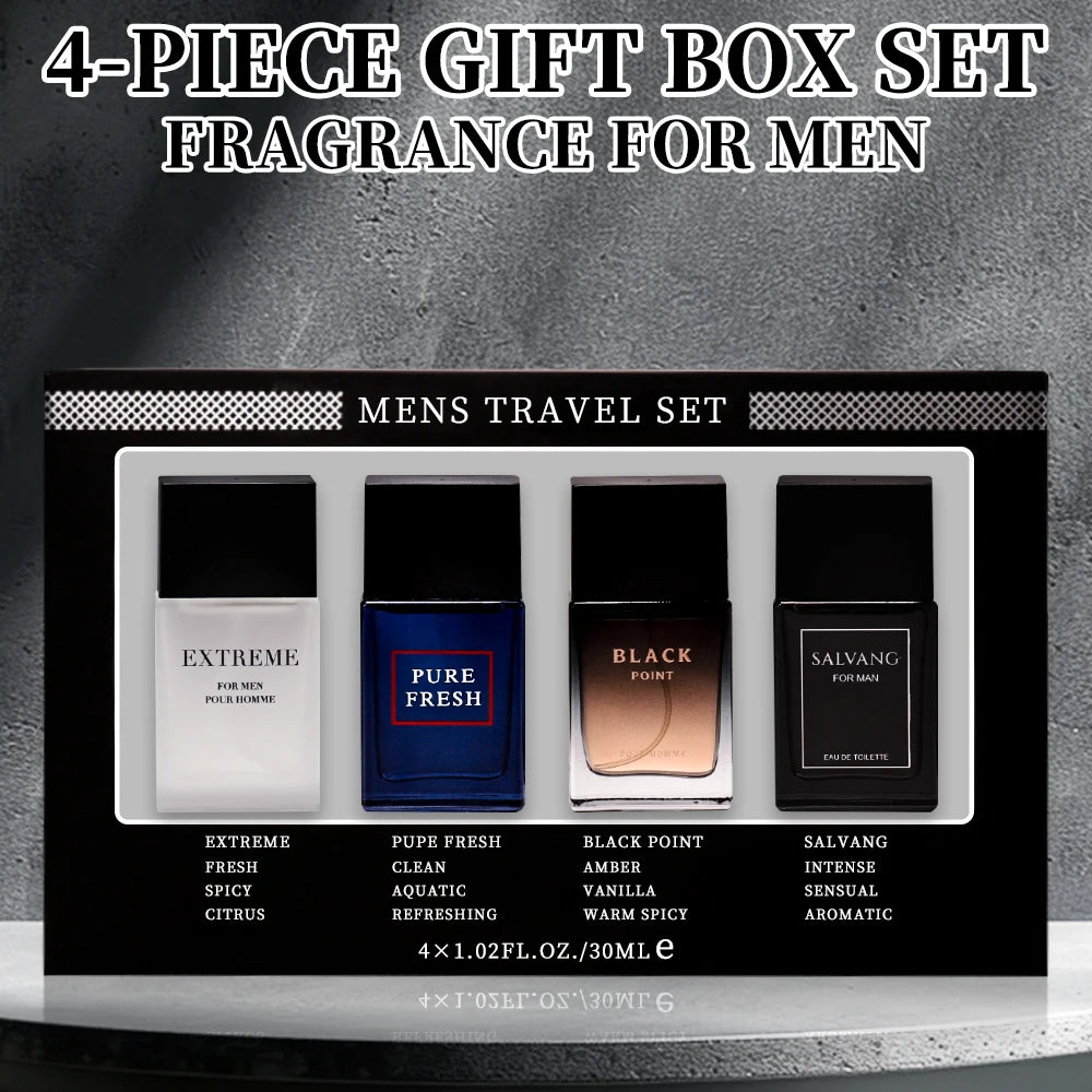 Men's Eau De Toilette Spray Gift Box 4-Piece Set 1.02 Fl Oz/bottle EDT Gifts for Men Long Lasting Fragranc Men's Travel Coffret