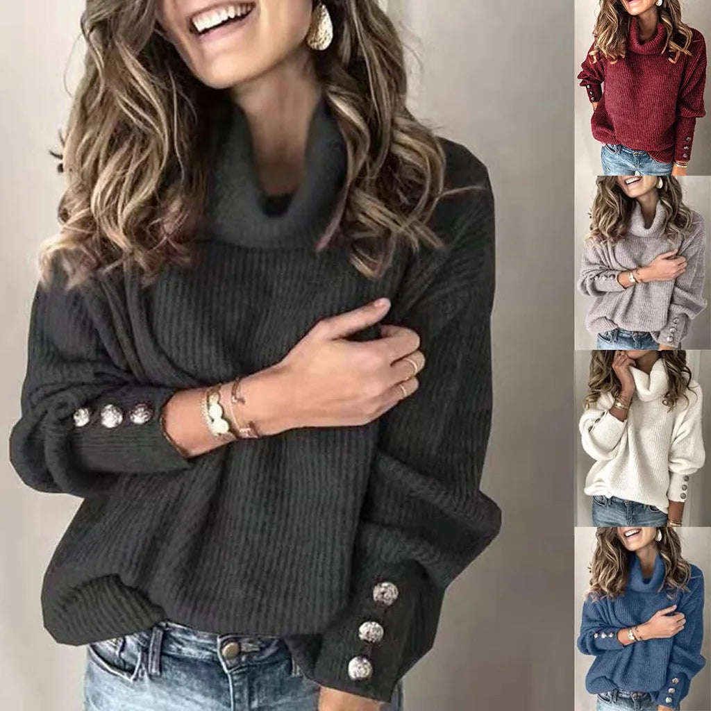 Sweater Women Plus Size Loose Sleeve Knitted Sweater Button Long Pullover Women Tops Ofertas Y LiquidacióN Todo Barato