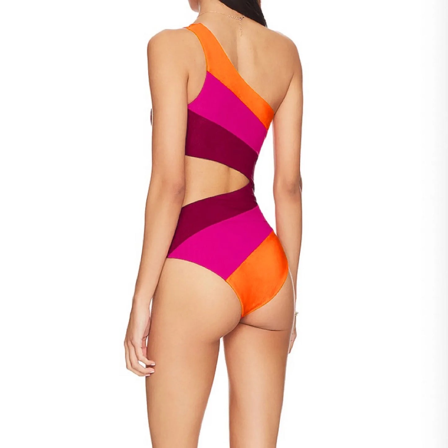 One Shoulder Bathing Suit Cutout Color Block Bikinis Sets Women'S Color Block High Waisted Swimsuit Sporty Swimwear 2024 Trend