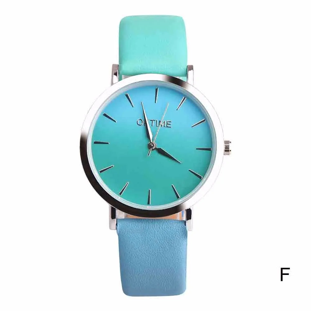 Retro Rainbow Design Wristwatch Leather Band Analog Alloy Lovely Cute Girl Simplicity Elegant Temperament Watch Versatile Clock