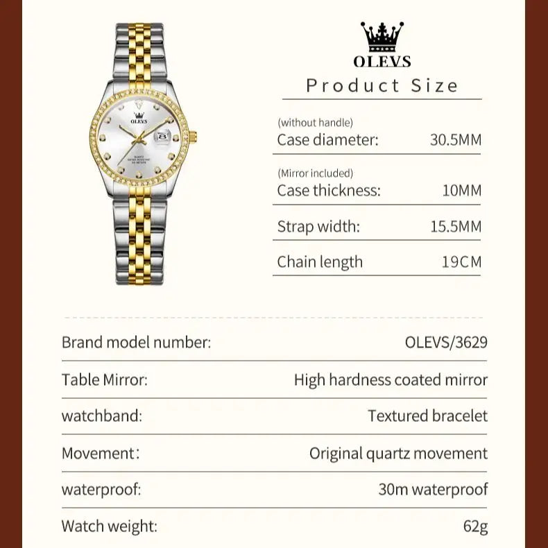 OLEVS 3629 Elegant Women's Watch Fashion Classic Waterproof Luminous Original Calendar Quartz Watch Top Luxury Brand Women Watch