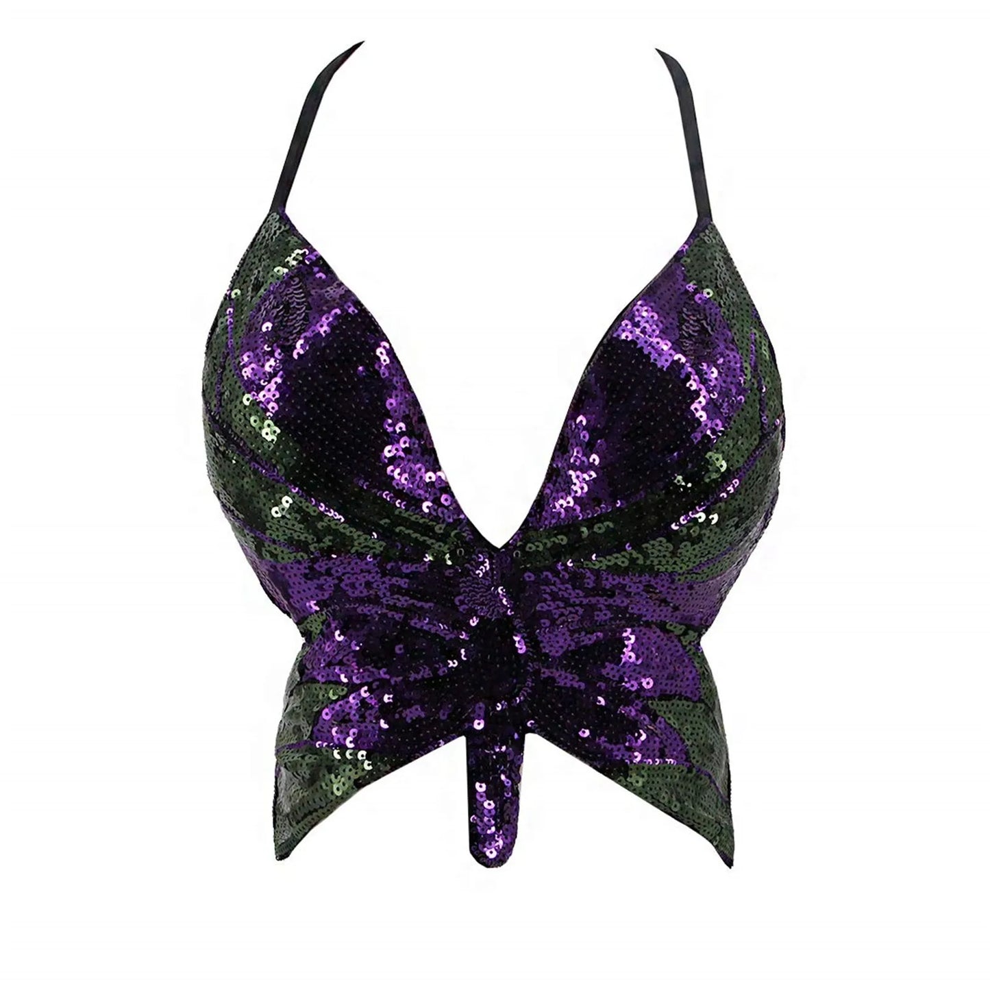 Sexy Glitter Sequins Butterfly Night Club Bra Vest Women's Fashion Sparkly Sleeveless Bandage Tank  Top Female Crop Dance Vest