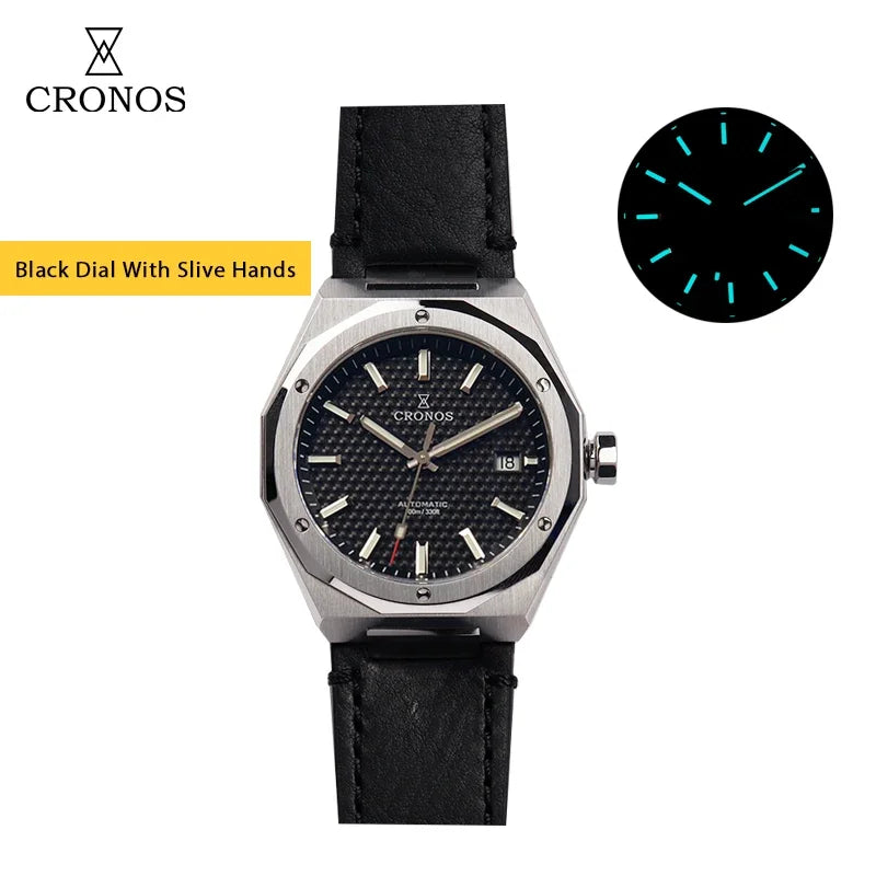 Cronos Luxury Men Watch 39mm Skyline Automatic PT5000 SW200 Wristwatches Sapphire Leather Strap 10ATM See-through Back L6028M