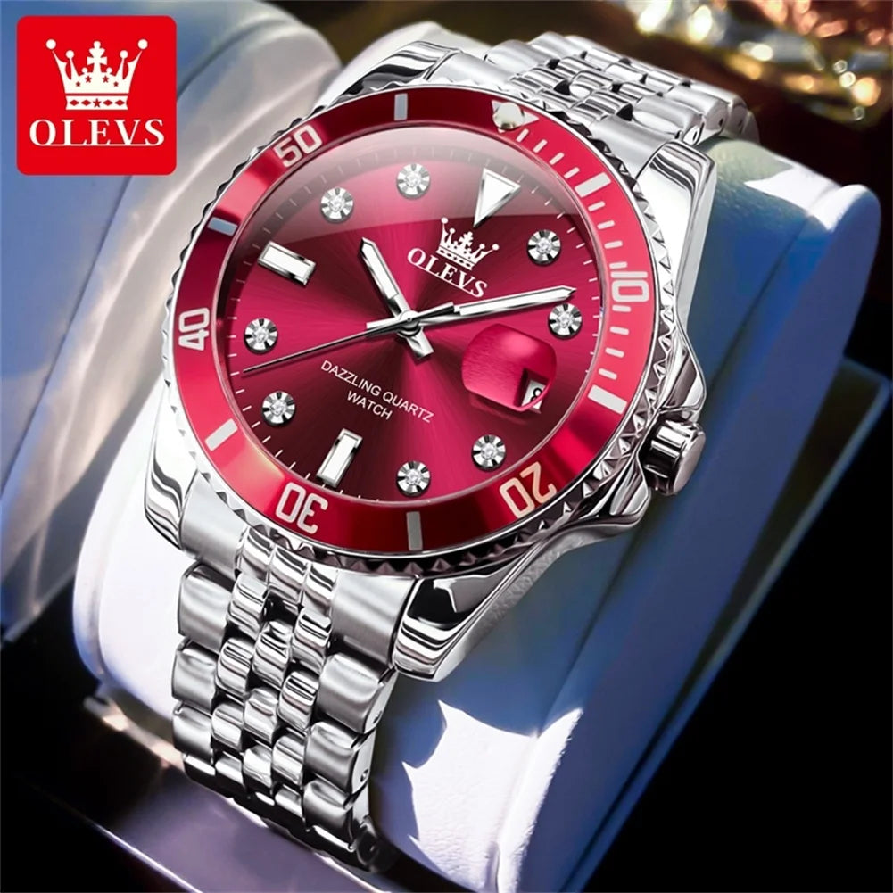 OLEVS 9809 Mens Watch Original Fashion Quartz Watch Zircon Scale Waterproof Luminous Reloj Hombre Automatic Date Watch For Man