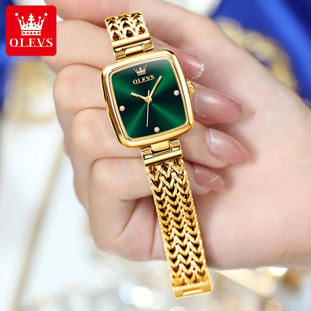 OLEVS Original New In Fashion Quartz Watch for Women Square Dial Solid Texture Watchstrap Luxury Top Brand Ladies Wristwatches