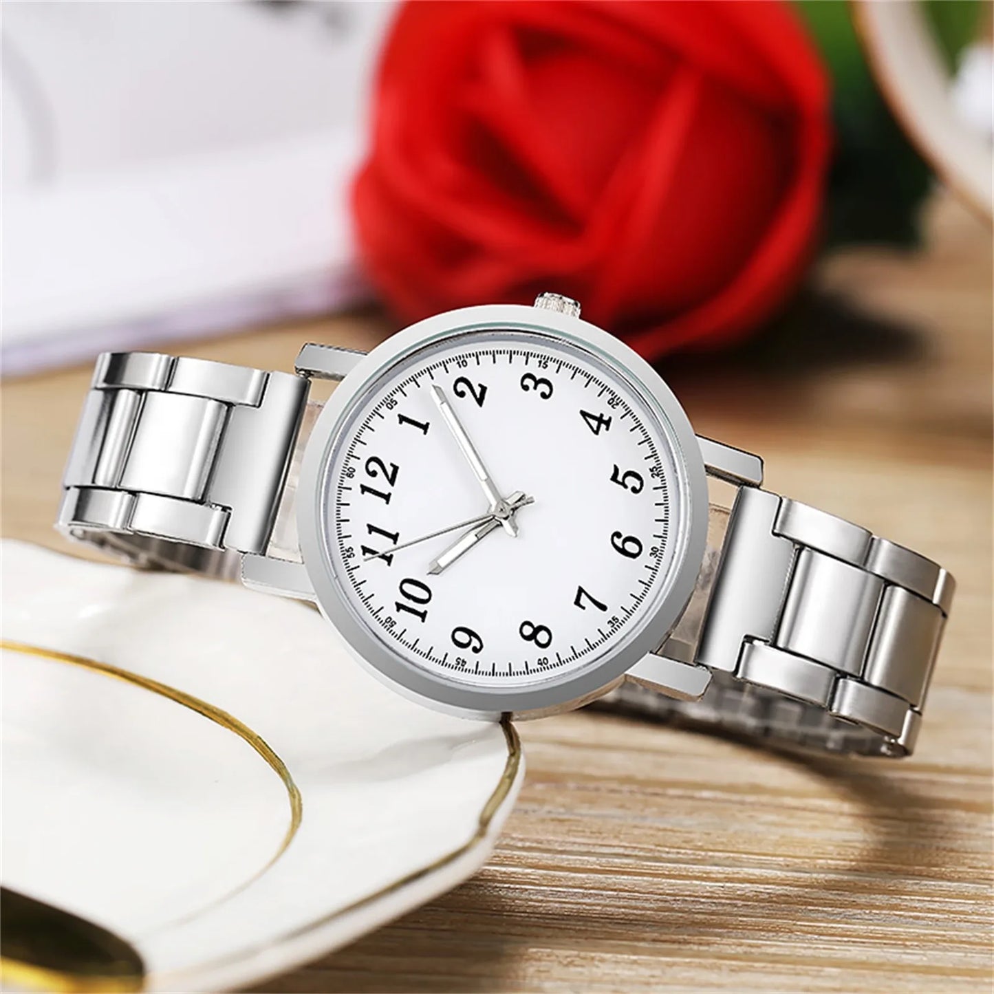 Couple White Dial Quartz Watch Stainless Steel Strap Luxury Chronograph Minimalist Business Watch Women Gift Reloj Para Mujer