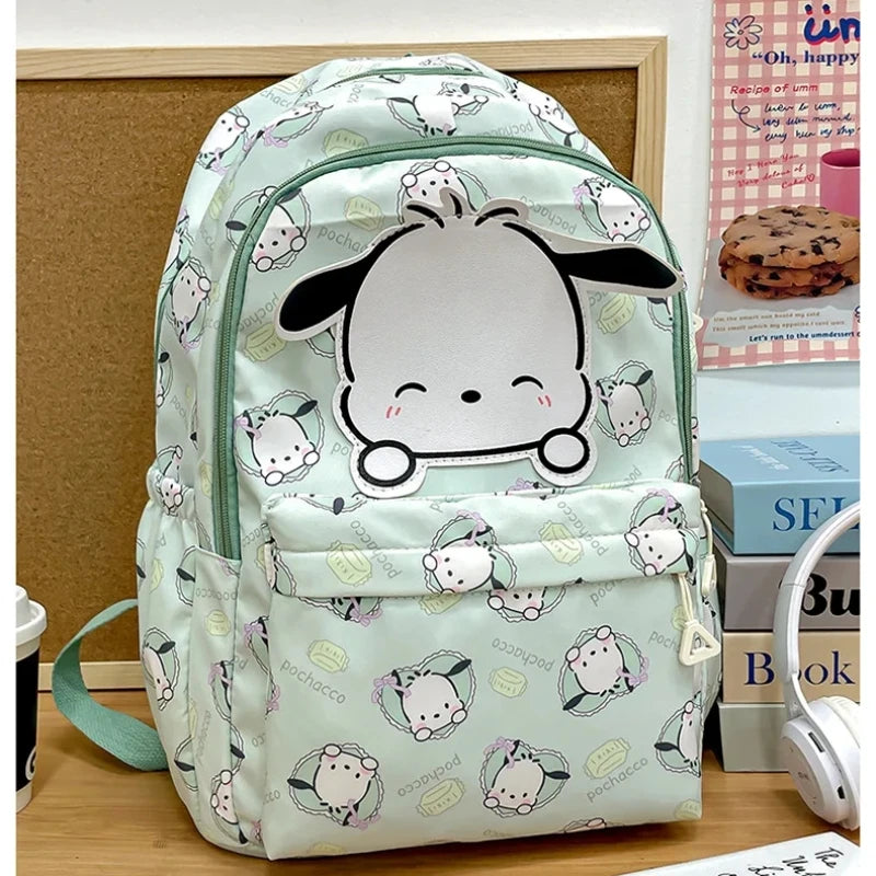 Sanrio School Bag Cute Kuromi Melody Cinnamoroll Large Capacity Backpack Boys Girls Cartoon Hello Kitty Kawaii Canvas Schoolbag