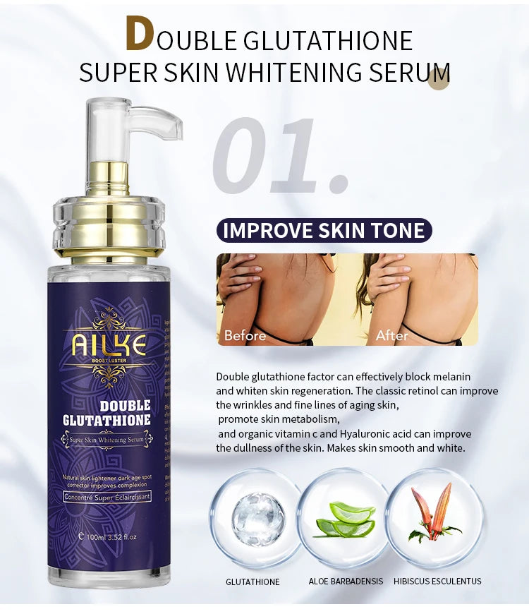 AILKE Hydrating & Brightening Serum for Dark Spots, Fine Lines and Wrinkles, With Collagen, Glutathione,Skin Rejuvenation Serum