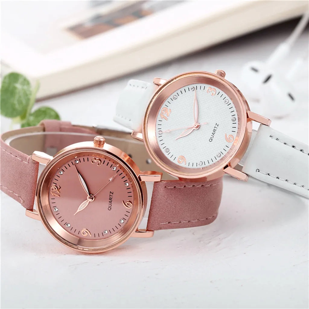 Luxury Bracelet Watch Women's Rose Gold Stainless Alloy Quartz Watches Simple Style Leather Strap Wrist Watch Luminous Watches