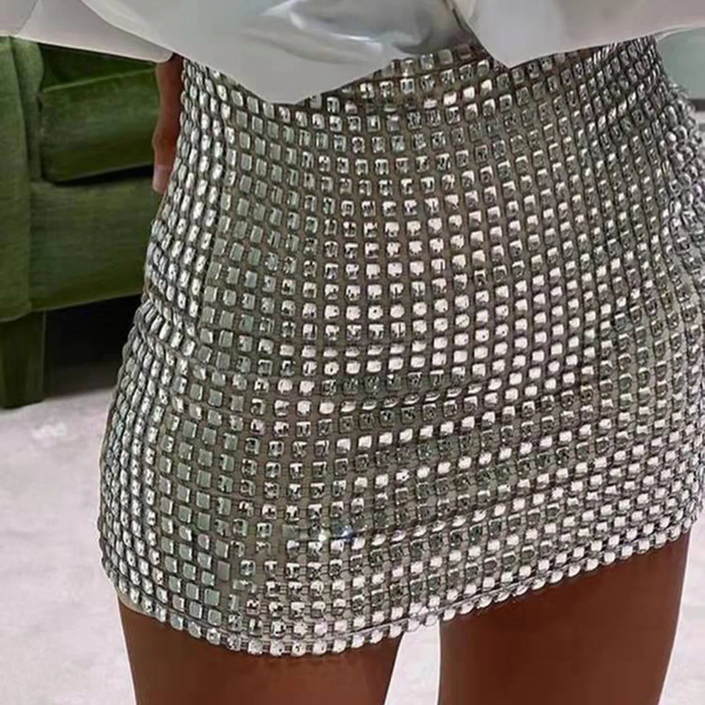 Sexy Sequined Sparkling Pencil Skirt For Women Lattice Design Nightclub Hip Wrapped Skirt Ladies Spring Autumn Mini Skirt